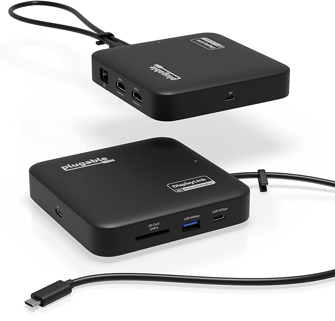 Plugable 7-in-1 USB-C DisplayLink Dock – Dual 4K 60Hz HDMI, USB-C & USB-A (10Gbps), SD Card, Gigabit Ethernet, 100W PD Charging – Compatible with macOS & Windows, MacBook Dual Monitor Support
