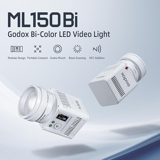 Godox ML150Bi Bi-Color COB LED Video Light 165W, 61054Lux@1m, 2800K-6500K, 11 FX, Compact COB LED Continuous Output Lighting for Studio & Outdoor Shooting, APP/DMX/RDM Control, Handheld LED Monolight