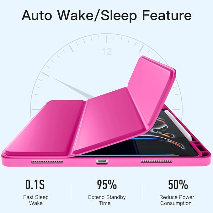 Akkerds Compatible with iPad Pro 13 Inch Case (M5/M4) 2025/2024, for iPad 13 Pro Case with Pencil Holder, Slim Trifold Stand Protective Cover with Soft TPU Back, Auto Wake/Sleep (Rose)