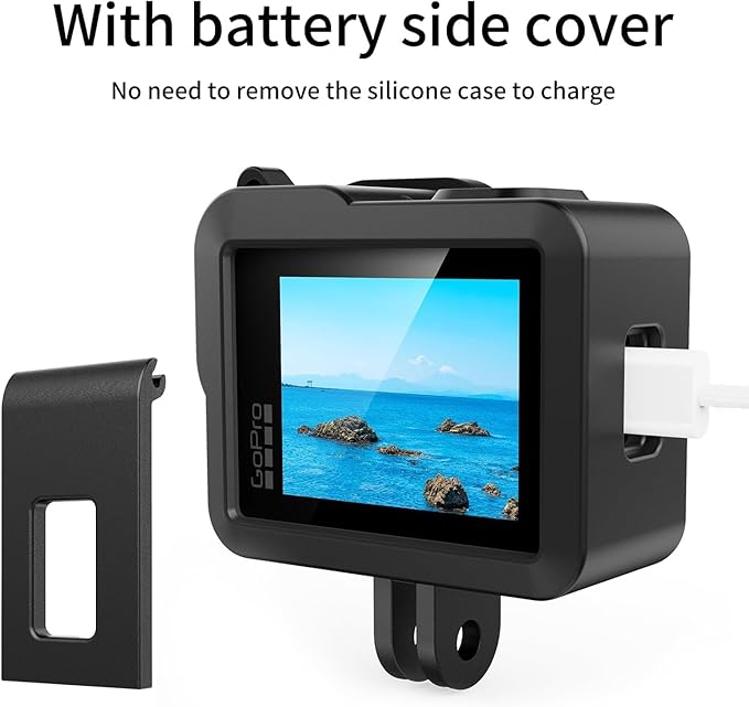 Accessories Kit Compatible with Go Pro Hero 4K Action Camera Including Silicone Protective Case Tempered Glass Protective Film Lens Cap Lanyard and Battery Side Cover for GoPro Hero