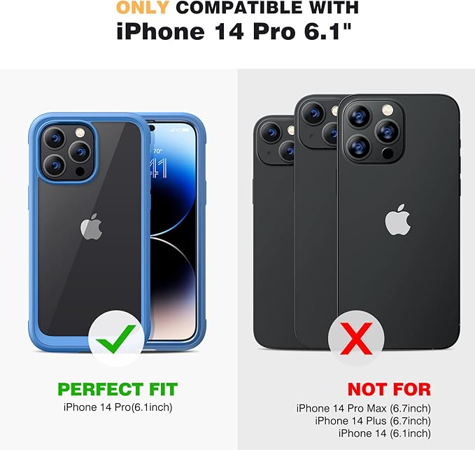 Diaclara Designed for iPhone 14 Pro Case 6.1’’, Full Body Rugged Protective Case+ Camera Lens Protector w/Built-in Touch Sensitive Anti-Scratch Screen Protector, Bumper (Blue)