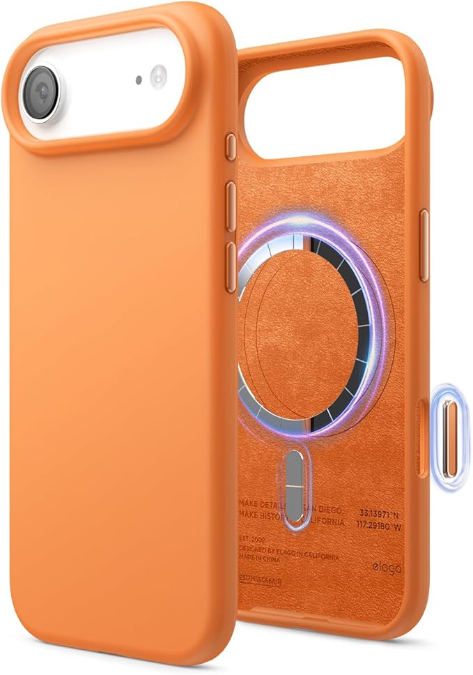 elago for iPhone Air Case, Premium Magnetic Silicone Case, Compatible with MagSafe, Liquid Silicone Material, Protective Cover, Shockproof, Slim Phone, 6.5 inch (Orange)