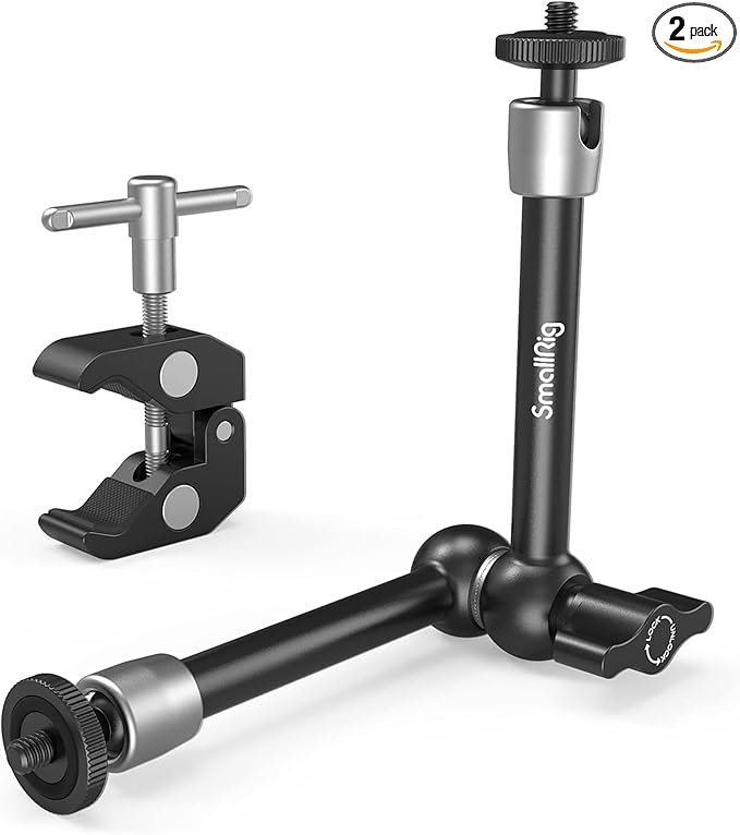 SMALLRIG Clamp w/ 1/4" and 3/8" Thread and 9.8 Inches Adjustable Friction Power Articulating Magic Arm with 1/4" Thread Screw for LCD Monitor/LED Lights - KBUM2732B