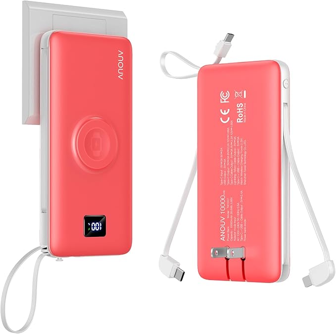 Portable Charger Built-in Cables, AC Wall Plug and Magnetic Wireless iWatch Charger, 10000mAh 22.5W PD Fast Charging Power Bank, Compact Battery Pack Travel Essentials for iPhone/Samsung/Apple Watch
