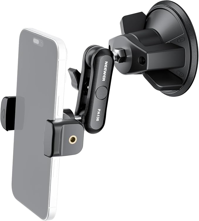 NEEWER Phone Holder for Your Car, 360° Rotating Vacuum Suction Cup Metal Cell Phone Mount Magic Arm Compatible with iPhone Samsung for UTV Windshield Skylight Glass Navigation Video Recording, PA136
