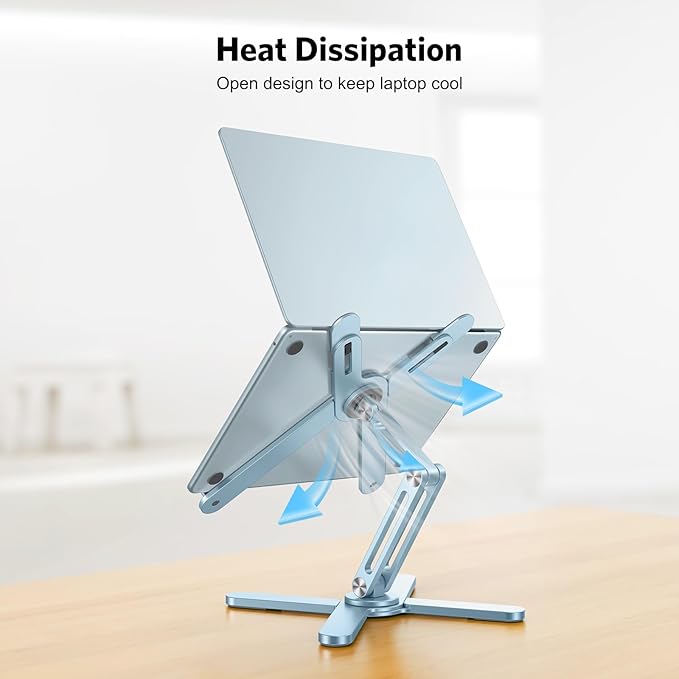 OMOTON 360° Rotating Laptop Stand Riser for Desk, Ergonomic Foldable Computer Stand Adjustable Height Angles for Collaborative Work, Easy Storage Fit Macbooks,All Laptops up to 16 inches,Sky Blue
