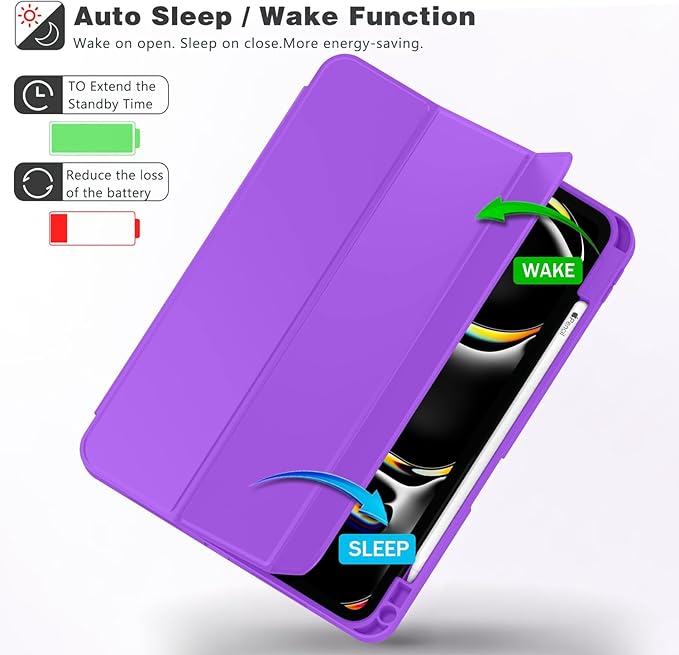 ZryXal New iPad Pro 13 Inch Case (M5) 2025 / (M4) 2024 with Pencil Holder, Smart iPad Case [Support Pencil Pro and Pencil (USB-C)], Support Touch ID and Auto Wake/Sleep (Grape Purple)