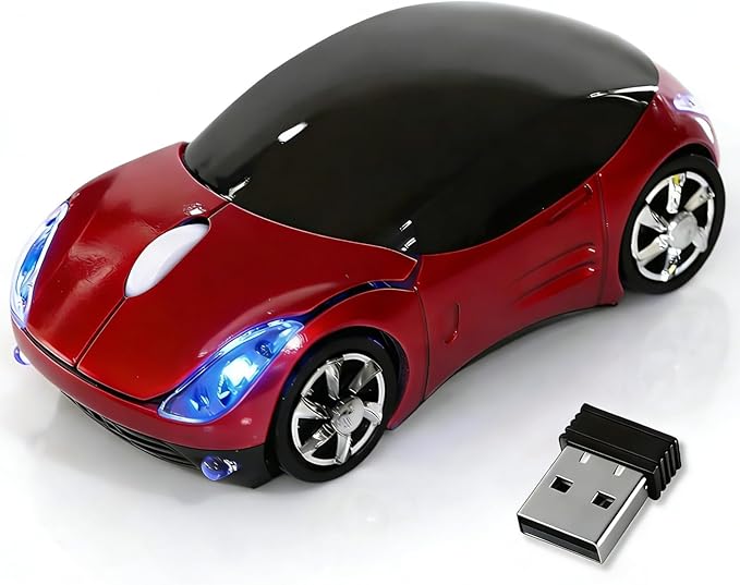 Red Wireless Mouse，Mini Car Computer Mouse，1600DPI 2.4G with USB Receiver, Ergonomic Cute Computer Mice for Laptop, PC, Windows, Mac OS (Red)