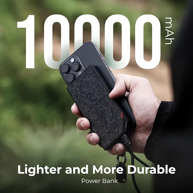 FLEXTAILGEAR 10000mAh Power Bank, Ultra-Lightweight Outdoor Portable Power Bank, Outdoor Travel Fast Charging Waterproof Carbon Fiber, Slim USB-C Power Portable Charger Battery Pack for Phones