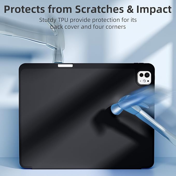 Akkerds Compatible with iPad Pro 13 Inch Case (M5/M4) 2025/2024, for iPad 13 Pro Case with Pencil Holder, Slim Trifold Stand Protective Cover with Soft TPU Back, Auto Wake/Sleep (Black)