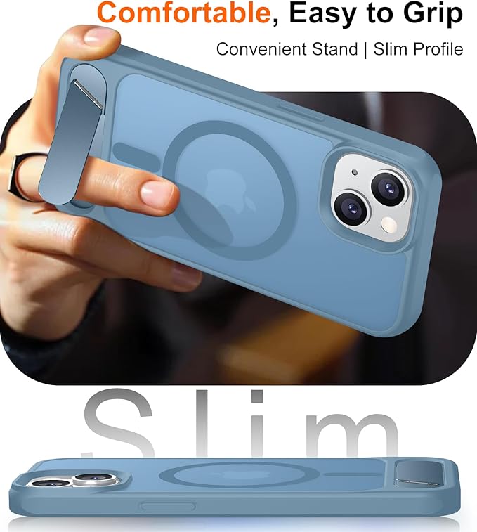 Magnetic Compatible with iPhone 15 Plus Case & iPhone 14 Plus Case, [Built-in Invisible Kickstand][Compatible with MagSafe][Military Grade Shockproof] Slim Translucent Matte Phone Case 6.7"