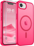 SUPFINE Magnetic for iPhone 17e Case/iPhone 16e Case (Compatible with MagSafe)(Military Grade Drop Protection) Slim Translucent Matte Shockproof with Anti-Fingerprint Phone Case,Hot Pink