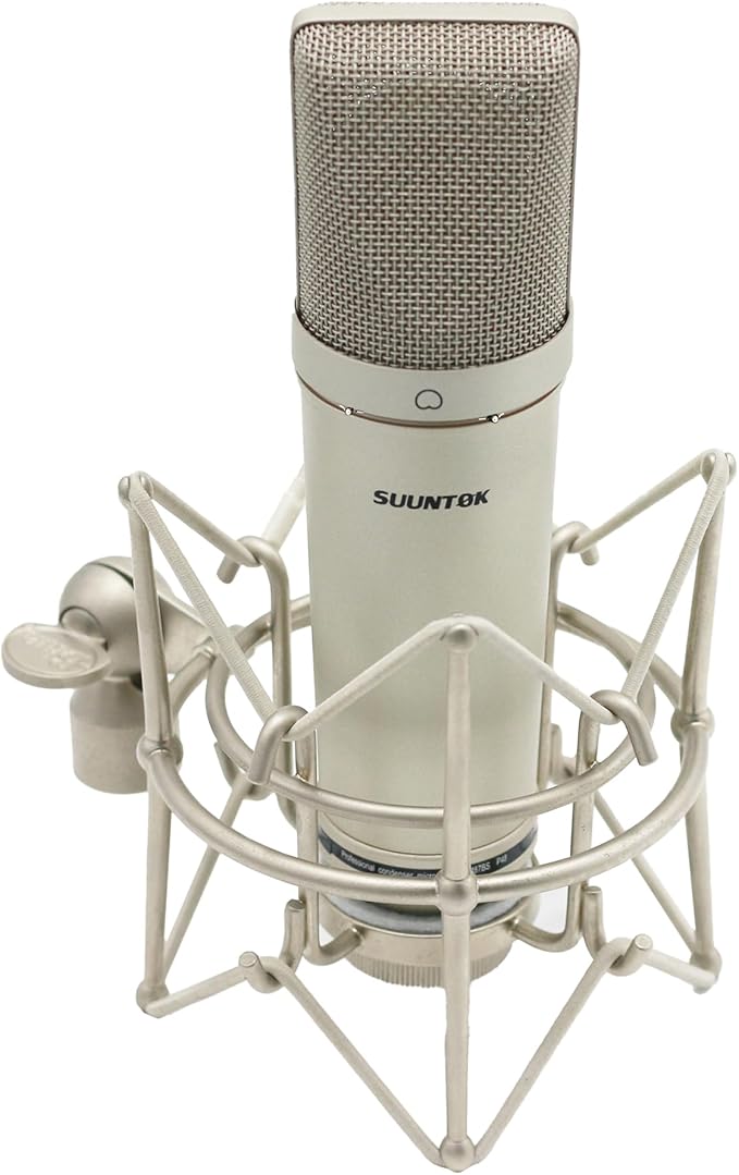 SUUNTOK XLR Microphone, Professional Condenser Microphone with 34mm Large Diaphragm, Cardioid Studio Recording Mic Computer Gaming PC TM87KB Mic Kit for Singing, Podcasting, YouTube (Silver)