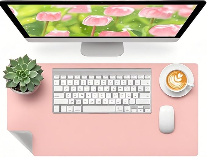 Bloss Pink Leather Desk Mat Protector,Office Desks Mats,Laptop Waterproof Desk Pads,Desks Protector Mats,Cute Computer Mouse Mats,Dual-Side Writing Pads for Office/Home.23.6"x 13.8"