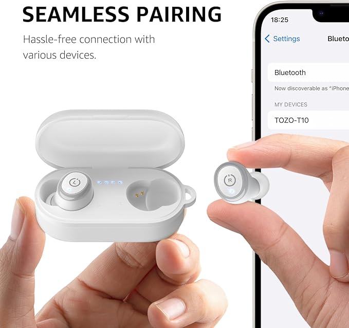 TOZO T10 Wireless Earbuds Bluetooth 5.3 Headphones, App Customize EQ, Ergonomic Design, 55H Playtime, Wireless Charging Case, IPX8 Waterproof Sound in-Ear Headset, New Version