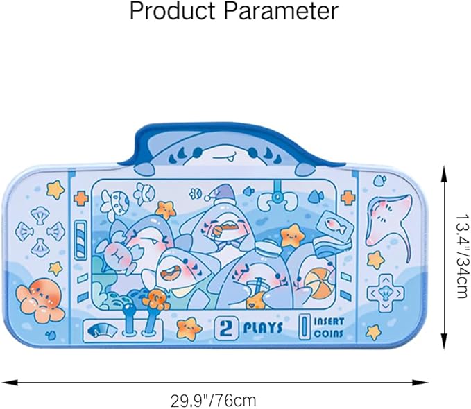 PERFECTSIGHT Cute Shark Party Desk Mat Kawaii Desk Pad, Switch Large Gaming Mouse Pad, Funny Crane Machine Deskmat Mousepad, Anime Blotter Protector Laptop Keyboard Pad for Women Kids Girls Boys
