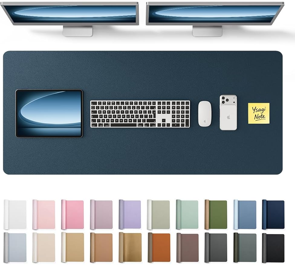 YSAGi Leather Desk Pad Protector, Office Desk Mat, Large Mouse Pad, Non-Slip PU Leather Desk Blotter, Laptop Desk Pad, Waterproof Desk Writing Pad for Office and Home (Dark Blue, 47" x 17")