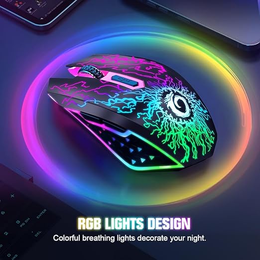 VersionTECH. Wireless Gaming Mouse, Rechargeable Computer Mouse Mice with Colorful LED Lights, Silent Click, 2.4G USB Nano Receiver, 3 Level DPI for PC Gamer Laptop Desktop Chromebook Mac-Black