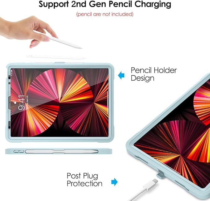 DTTO for iPad Pro 11 inch Case 2022(4th Gen)/2021(3rd Gen), [Screen Protector] Dual Layer Full Body Protection Cover with Pencil Holder, Also Fit iPad Pro 11'' 2020&2018/iPad Air 5/Air 4 - Sky Blue
