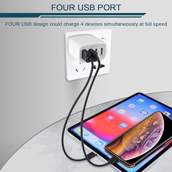 USB Charger Adapter, 2-Pack AILKIN 4.8A 4-Muti Port Phone Wall Plug Fast Charging Block Box for iPhone 17 16 15 14 13 12 Pro Max 11 SE 10 XR XS, Samsung Galaxy, Moto, LG, Pixel, Power Cube Base Brick