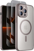 Symcele Designed for iPhone 13 Pro Max Case, Compatible with MagSafe, with Privacy Screen Protectors X2, [Camera Protection] [15FT Drop Protection] Shockproof Phone Case, 6.7", Natural Titanium