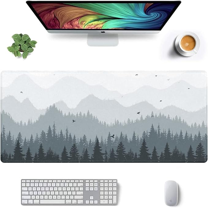 AQQA Large Mouse Pad, Full Desk XXXL Extended Gaming Mouse Mat 35" x 17", Misty Forest Design Background Mousepad Keyboard with Non-Slip Rubber Base for Gaming Office Laptop Computer, Tree