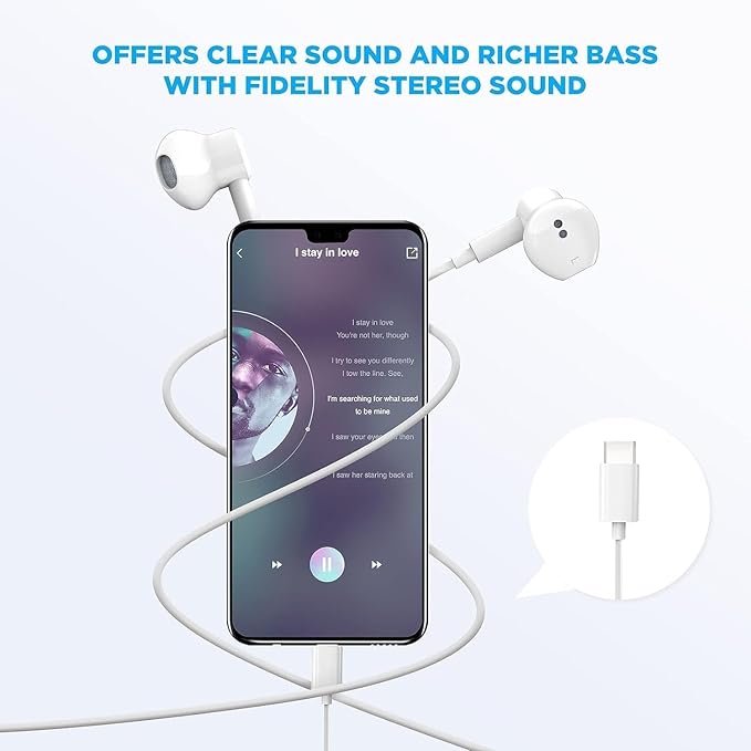 2 Packs USB C Headphones for iPhone 17/16/15 Earbuds with Microphone & Volume Control HiFi Stereo Type C Earphones for Galaxy S23/S22/S21/S20/Ultra Note 10/20, for iPad Pro Pixel 7/6/6a/ OnePlus 9