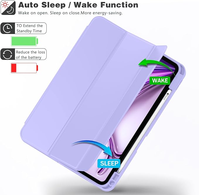 ZryXal New iPad Air 13 Inch Case M3 2025/M2 2024 with Pencil Holder, Trifold Stand Smart Case with Soft TPU Back,Auto Wake/Sleep(Light Purple)