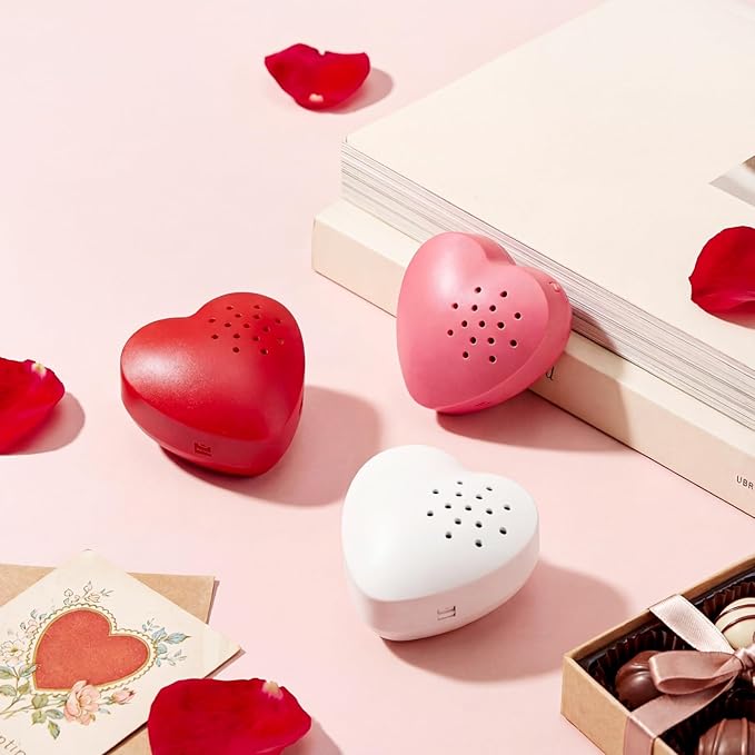 Copkim 3 Pcs 20 Seconds Valentine's Voice Recorder for Stuffed Animal Heart Shape Sound Recorder Push Button Recordable Device Sound Module for Gift Recording Voice Message (Red, White,Pink)