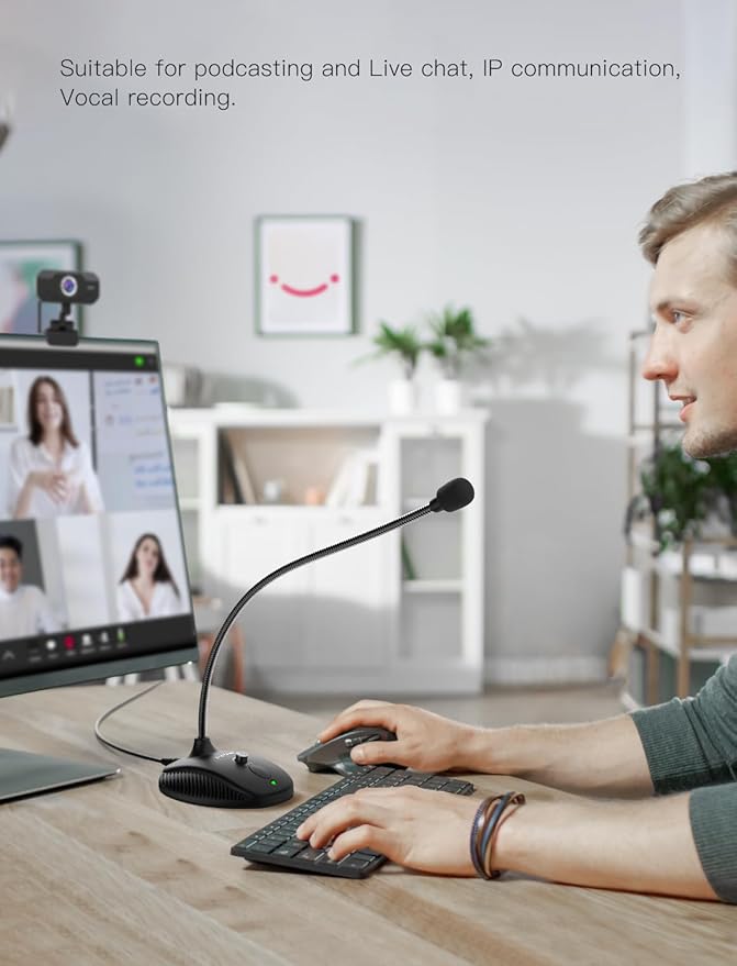 Fifine USB Computer Microphone, Plug &Play Desktop Condenser PC Laptop Mic,Mute Button with LED Indicator, Compatible with Windows/Mac, Ideal for YouTube,Zoom,Recording,Twitch Games(K054)