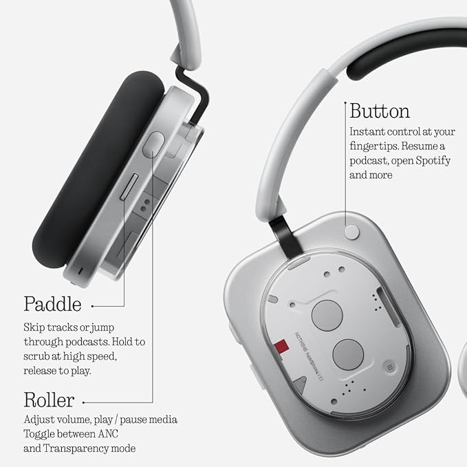 Nothing Headphone (1) Hybrid Active Noise Cancelling Headphones, Wireless Over-Ear Headphones with 6 Mics, 80Hrs Playtime, Hi-Res Audio, KEF-Tuned, Spatial Sound, Comfort Fit & Fast Charging White