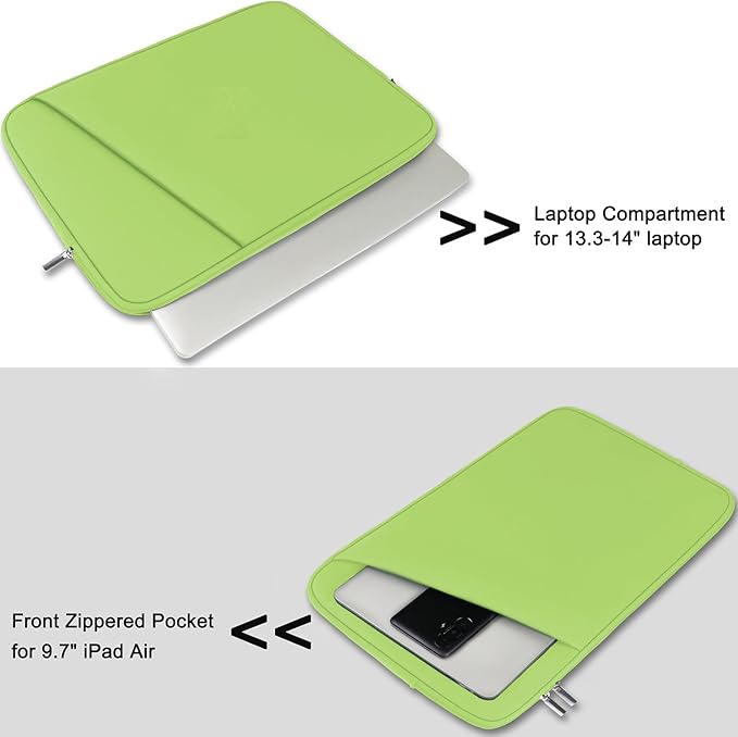 Askuko Laptop Sleeve 14 inch, Shockproof Protective Computer Cover, Durable Carrying Bag Laptop Case Compatible with 14"" MacBook Air/Pro HP Asus Lenovo Notebook, Light Green