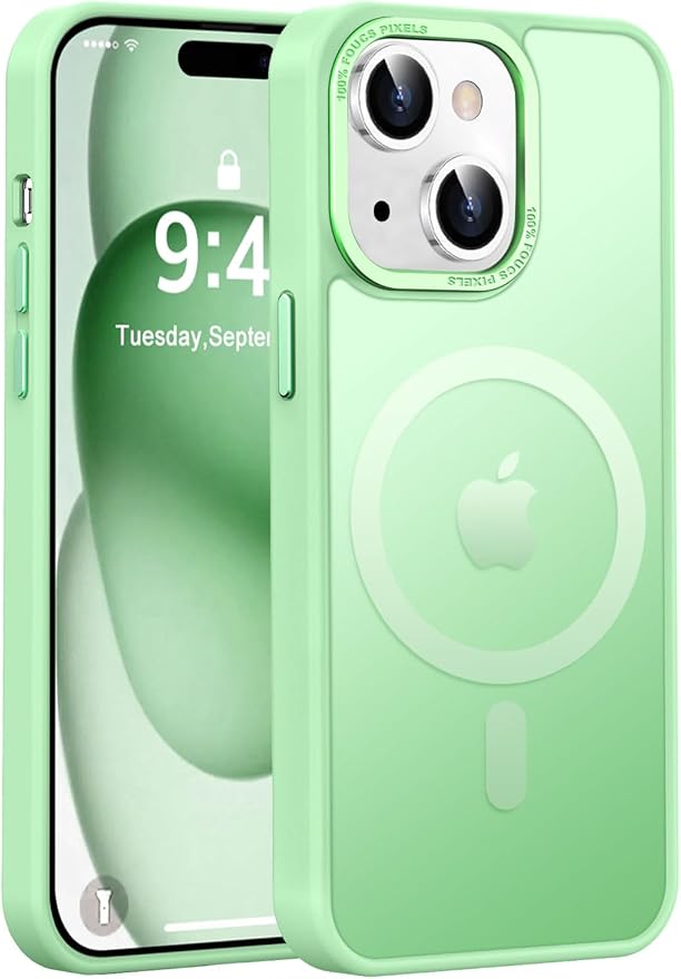Newfuture Magnetic for iPhone 15 Case [Compatible with Magsafe] [Military Grade Drop Protection] Translucent Matte Anti-Fingerprint Shockproof Phone Case for iPhone 15 6.1 inch, Matcha Green