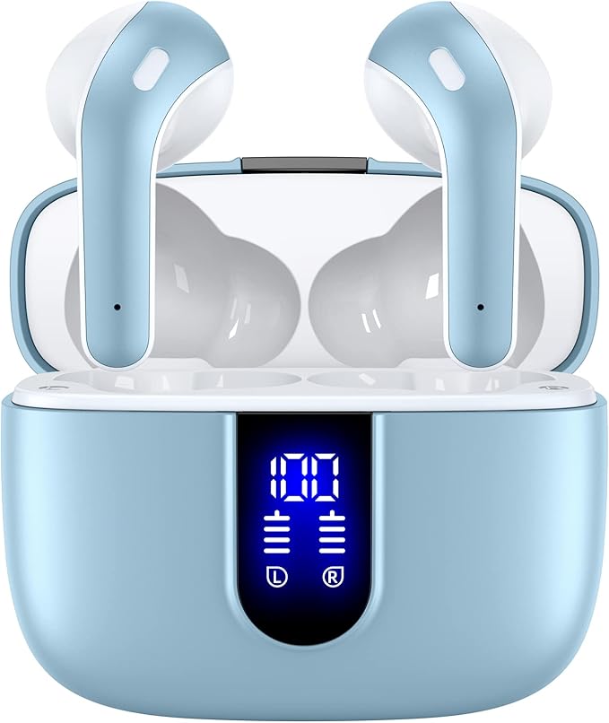 TAGRY Bluetooth Headphones True Wireless Earbuds 60H Playback LED Power Display Earphones with Wireless Charging Case IPX5 Waterproof in-Ear Ear buds with Mic for TV Smart Phone Laptop Computer Sports