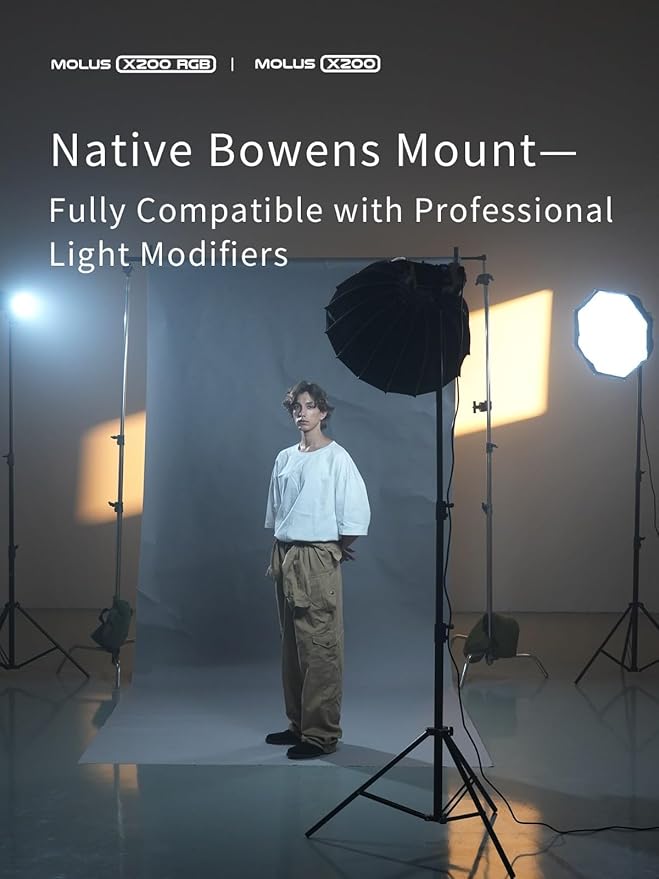 ZHIYUN MOLUS X200 RGB 200W Video Light zhiyun Light Supports V-Mount Battery, HUB Expansion, and PD Power Photography Lighting 2500K~10000K CRI≥95 TLCI≥97 with Bowens Mount Diffuser for Tiktok