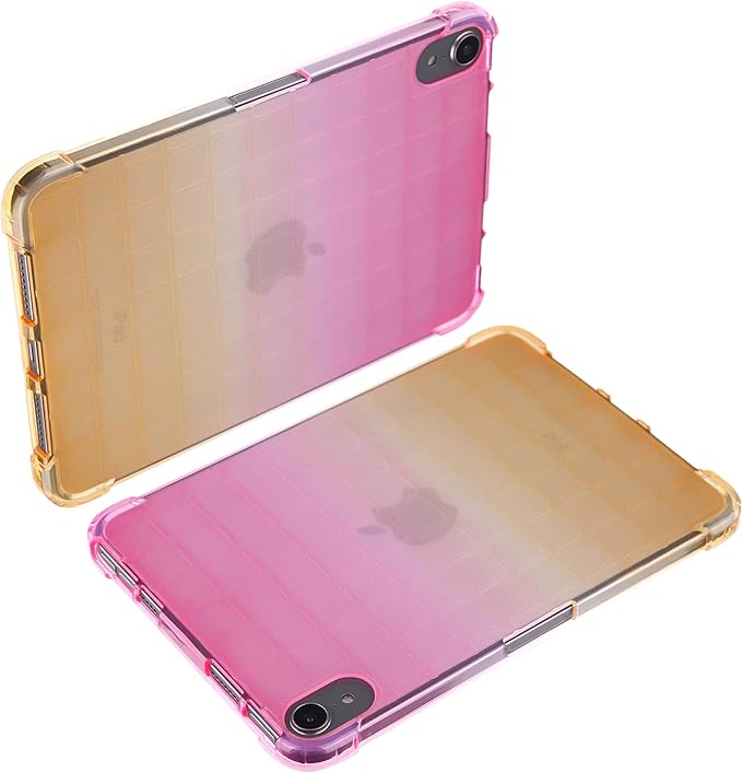 Translucent Case for iPad mini 7 A17 Pro 2024 & iPad mini 6 2021, Frosted Back Soft TPU Shockproof Matte Clear Silicone Bumper Shell for iPad mini 7th/6th Generation 8.3 inch, Pink & Yellow