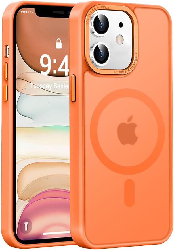 Newfuture Designed for iPhone 11 Case with Strong Magnetic [13 FT Military Drop Protection] [Compatible with Magsafe] Slim Translucent Matte Shockproof with Anti-Fingerprint Phone Case, Orange