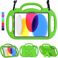 Kids Case for iPad 11th Generation (A16) 11" 2025 & 10th Gen 10.9" 2022 & iPad Air 11" 2025/2024 & Air 5th/4th Gen & Pro 11, Durable Protective Cover with Shoulder Strap Handle Stand, Green