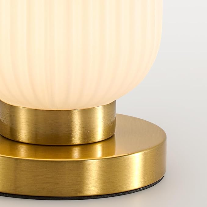 Glass Mid Century Table Lamp: 5.9" Milk White Ribbed Small Nightstand Bedside Vintage Desk Lamps - Cute Cozy Ambient Bedroom Night Lamp with Dimmable Plug in Cord - Modern e26 Grass Entryway Mcm Lamps