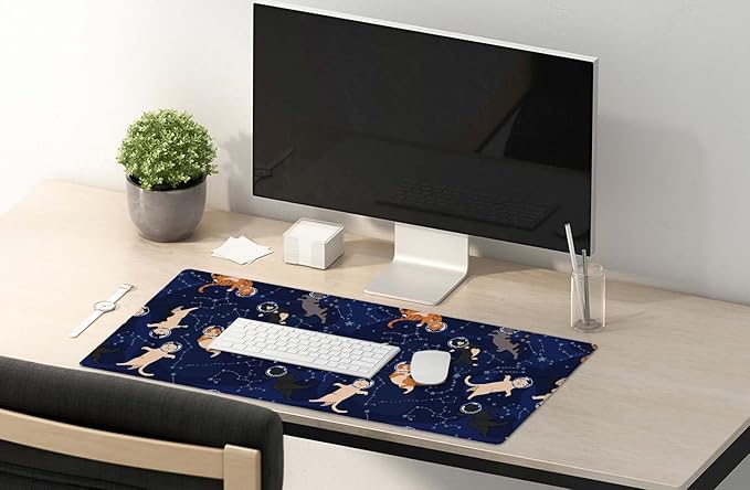 SSOIU Cute Cats & Constellations Desk Mat - Extra Large, XXL Gaming Mouse Pad, 35.5" x 15.7"