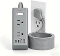 15Ft Extension Cord with Multiple Outlets, Flat Plug Power Strip Surge Protector with 15 Ft Long Cord, 6 Outlet 4 USB Ports (2 USB C), Multi Outlet Wall Plug for College, Dorm Room Essentials(Grey)