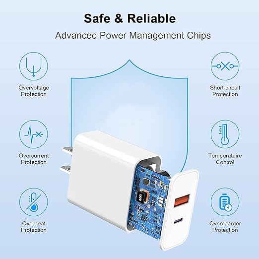 USB C Charger Block,3Pack 20W Dual Port USB C Wall Charger Plug Fast Charging Adapter USB A Quick Charging Brick Plug for iPhone Air/17 Pro Max/16E/16 ProMax/16Plus/15/14/13/12/11/XS,iPad Pro,AirPods