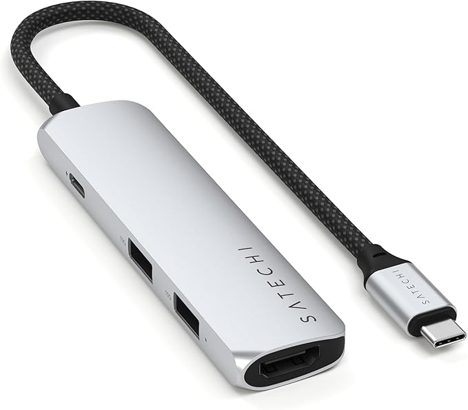 Satechi 4 in 1 USB C Hub Multiport Adapter with HDMI 4K@60Hz, 100W PD Charging, 2X USB-A Data Ports for MacBook Air/Pro/Neo, iPad Air/Pro, Windows – Silver