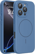 Miracase Magnetic for iPhone 16 Pro Case, [Soft Anti-Scratch Microfiber Lining], Compatible with MagSafe, Liquid Silicone Case Shockproof Drop Protection Phone Case for 16 Pro,Glass Blue