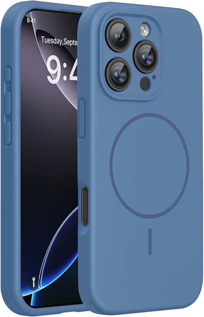 Miracase Magnetic for iPhone 16 Pro Case, [Soft Anti-Scratch Microfiber Lining], Compatible with MagSafe, Liquid Silicone Case Shockproof Drop Protection Phone Case for 16 Pro,Glass Blue
