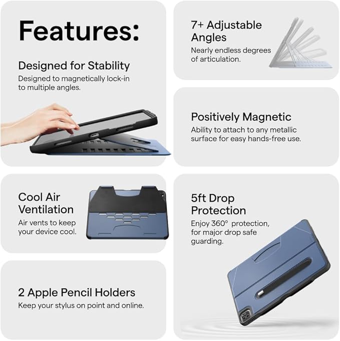 ZUGU Case for iPad Pro 12.9 Case 5th / 6th Generation Stand 2021/2022, Slim Protective Cover with Wireless Apple Pencil Charging, Magnetic Stand & Sleep/Wake Magnetic Cover, Stealth Black