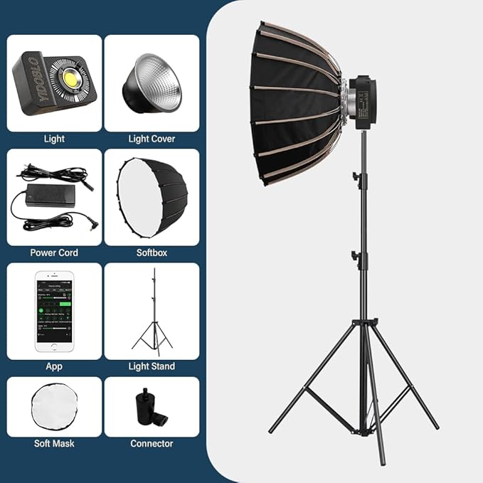 ZC-100BI 100W COB Video Light with Bowens Mount,10000Lux/m 2700K-7500K Bi-Color Camera Light with 10 Scenario Simulations Control Continuous Lighting for Photography (ZC-100 Balck Full kit)