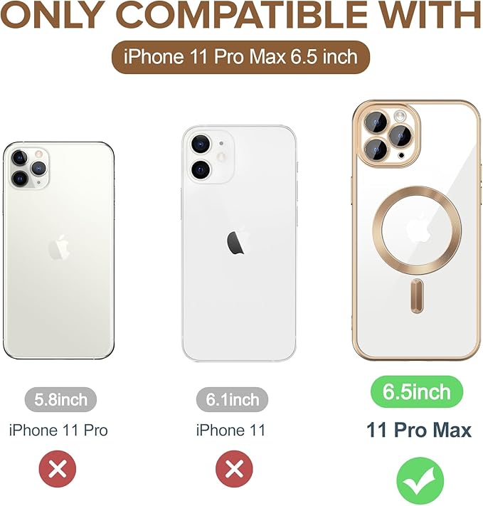 Hython Magnetic Clear for iPhone 11 Pro Max Case with Camera Lens Protector [Compatible with MagSafe] Plating Edge Slim Soft TPU Cover Protective Phone Case for iPhone 11 Pro Max, Matte Desert Brown