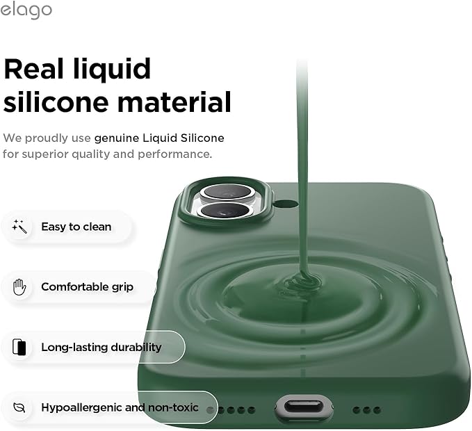 elago for iPhone 17 Case, Premium Magnetic Silicone Case, Compatible with MagSafe, Liquid Silicone Material, Protective Cover, Shockproof, Slim Phone, 6.3 inch (Alpine Green)