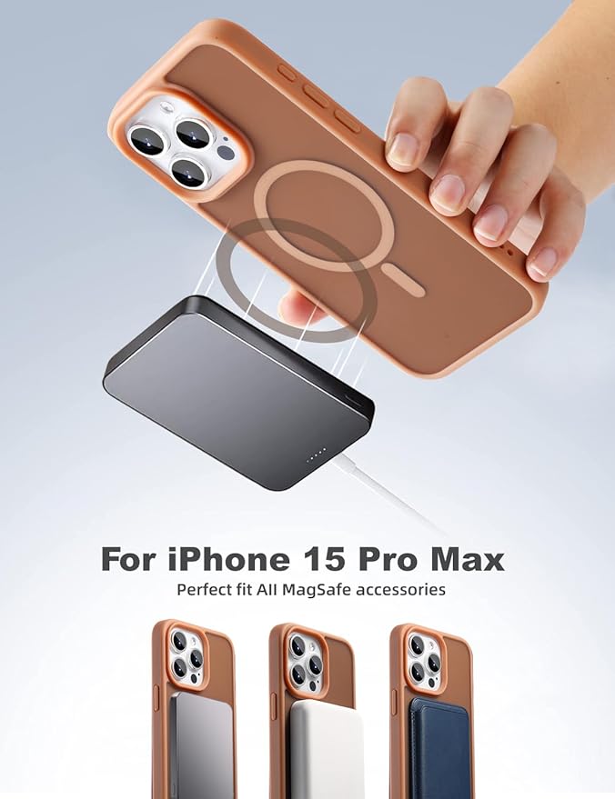 Tigowos Compatible with iPhone 15 Pro Max case Fits MagSafe 10FT Drop Resistant Matte Skin Feeling Shockproof Back Cover Fits iPhone 15 Pro Max Phone Cases, Brown